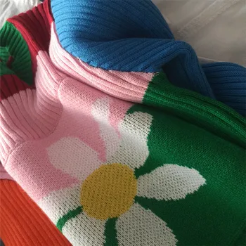 Harajuku pletený sveter Rainbow Svetre Prúžok Pletené Turtleneck Pulóvre Zimné Oblečenie Bavlna Dlhý Sveter Ženy