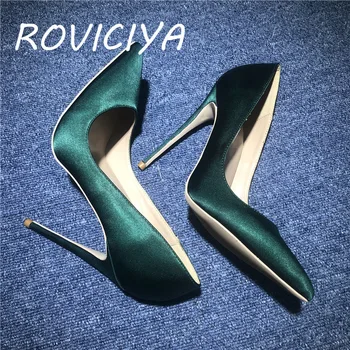 Blackish zelený hodváb jar čerpadlá ukázal prst 12 cm vysoké podpätky dámy plytké dámske topánky strana večer nočný klub BM021 ROVICIYA
