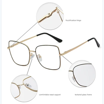 Nadrozmerné námestie okuliare, rám ženy móda vysokej kvality jasný objektív Nové luxusné značky Kovový Rám Okuliare Rámy Pre Ženy