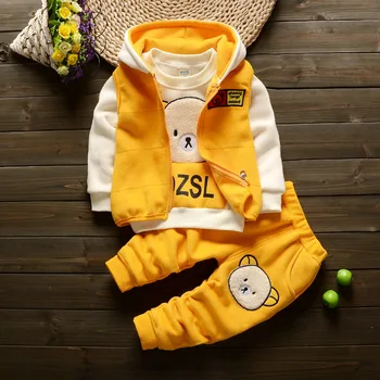 Detské Oblečenie 2020 Jeseň Zima Nové Baby Boy Vyhovovali Plus Velvet Zahusťovanie Baby Girl Vyhovuje Cartoon Medveď 3ps Deti Športy Nastavenie