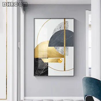 Abstrakt Zlaté Šedá Plátne, Plagát, Tlač Geometrické Farebný Blok Wall Art Obrázky Nástenné Maľby pre Obývacia Izba Domova