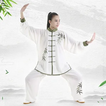 Dlhé Rukávy Wushu Oblečenie Výšivky TaiChi KungFu Jednotné Jar Jeseň Žena Tai Chi Vyhovovali Uniformy Cvičenie Oblečenie