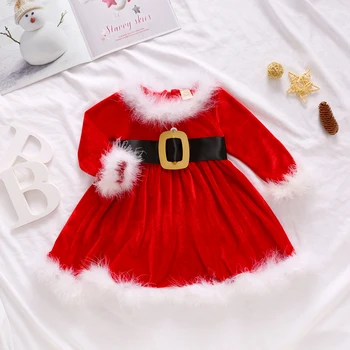 Dieťa Vianočné Fleece Oblečenie s Dlhými Rukávmi High-Pás Sukne Späť na Zips pre Batoľa Dievčatá