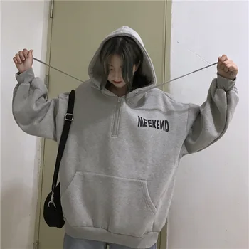Kapucňou široký sveter ženy 2020 jeseň nové Harajuku štýl študent plus veľkosti letter tlač čalúnená bunda nadrozmerné mikina s kapucňou na zips