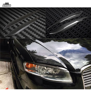 Carbon Fiber Svetlometu Obočie Kryt Výbava Nálepky Vedúci svetlo Viečko Pre Audi A4 B7 2005 - 2008 Vlákniny sklo matné čierne obočie