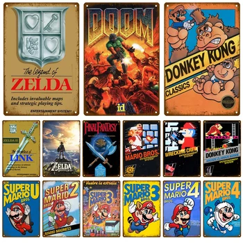 Retro Mario Zelda Doom Metal Prihlásiť Donkey Kong Tin Prihlásiť Doska Kovové Steny Výzdoba Vintage Dekor Plagát Dosky Muž Jaskyňa Ošumelé Chic