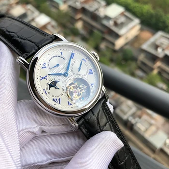 Seakors mužov sledovať seagull tourbillon pohyb ST8007 viacfunkčné hodinky moonphase kostra wristwatche sapphire luxusné hot