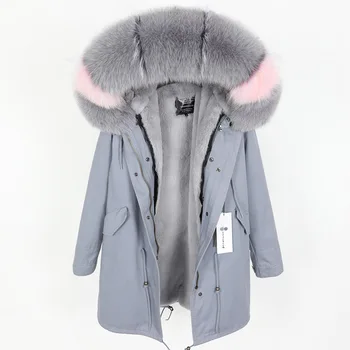 Skutočné fox kožušiny golier teplé zimné dámske bundy odnímateľný, polstrovaný a velvet linajkované dlhej časti Parker kabát
