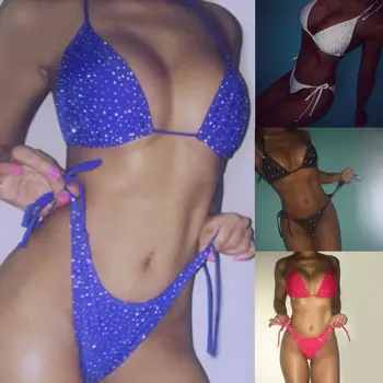 Hirigin Sexy Ženy, Crystal Plavky Obväz Bikini Set Push-up plavky Plavky