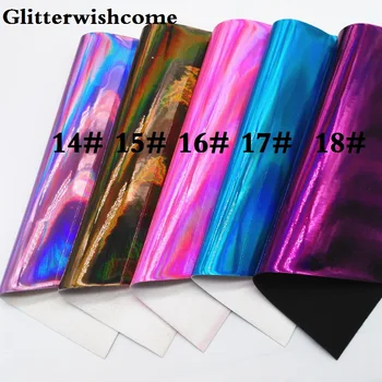 Glitterwishcome 30X134CM Mini Roll Cuero Sintetico Hladké Dúhové Kožené Fabirc Vinyl pre Luky, GM017