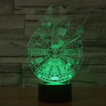 Star Wars Millennium Falcon 3D Nočné Svetlo 7 Farieb Zmena LED Stolná Lampa Hračka Darček