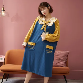 2020 Nové Jeseň Pyžamo Ženy Plus Veľkosť Lady Sleepwear Cartoon Oblečenie Pre Voľný Čas Roztomilý Šaty Materskej Šaty Nightgown Salónik Sleepwear