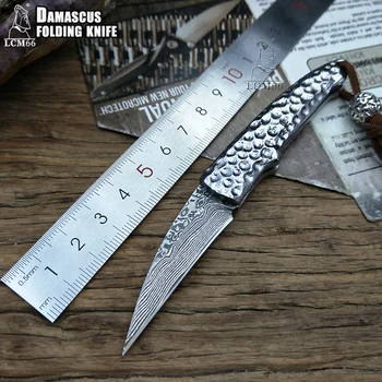 LCM66 Damasku Oceľový Skladací nôž Ručne kované Vreckový nožík lovecký nôž 60HRC ocele, rukoväť s odnímateľným nožom Ostré Nástroje