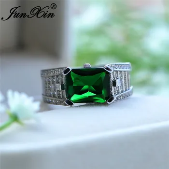 Luxusné Crystal Green Modrý Kameň Obdĺžnik Prstene Pre Mužov, Ženy, Strieborná Farba Vintage Zirkón Snubné Prstene Muži Ženy Šperky