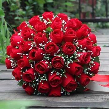 Svadobné Kytice Umelý Kvet Burgundské Červené Ruže Falošné Kvety, Svadobné Party Dekorácie