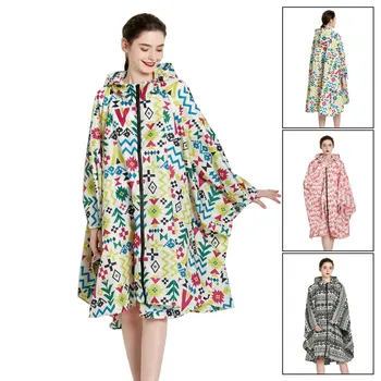 1PC módne farebné tlač ľahké nepremokavé pončo ženy dážď cape kapucňou vonkajšie daždi kabát pre dámy s kabelka