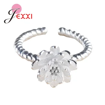 Kórejský 925 Sterling Silver Ring Náhrdelníky Náušnice Pre Ženy, Lotosový Kvet Svadobné Šperky, Zásnubné Sady Nastaviteľné Prst Prsteň