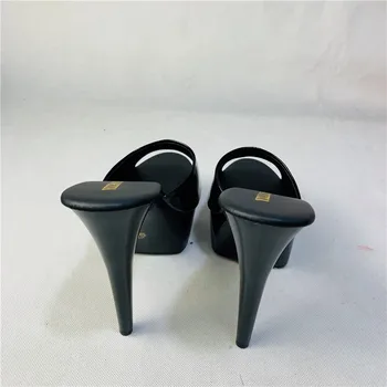 Sexy Ženy, Skoby 15 cm Vysoké Podpätky Sandále Módne Topánky Čierne Patent 6 Palcový s Vysokým Podpätkom Platformu Stiletto Sandále