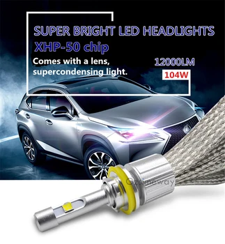 Auto H11 LED Žiarovky H7 9005 Svetlometu XHP50 Čipy 4300K 6000K HB4 D2S Lampy 104W 12000LM H1 H3 H4 9012 H8 880 881 Hmlové Svetlo