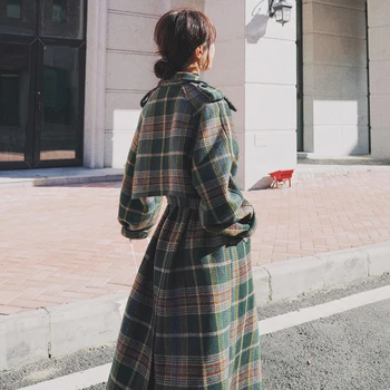 2020 jeseň zimnej dámskej módy voľné dlhé nad kolená zahusťovanie vlnené kabáty žena Koberčeky tlač vrchné oblečenie Kabát