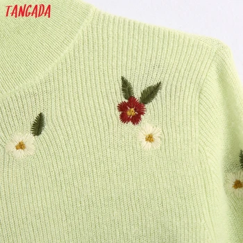 Tangada kórea elegantné ženy výšivky turtleneck sveter vintage dámy krátke štýl sladké pletené jumper topy BE109