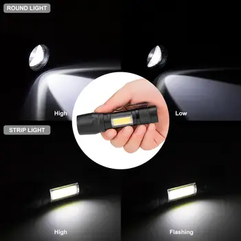 Hliníkové XPE+COB LED Baterka 4 Režimy Zoomovateľnom Pochodeň Pracovné Svetlo Prenosné Svietidlo Pero Lampa Klip Vrecku Ľahké Použitie 1xAA Batériu