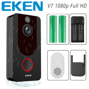 EKEN V7 Video Zvonček 1080p HD Nočné Videnie Bezdrôtový WiFi Home Security Monitor Interkom Smart Telefón, Fotoaparát
