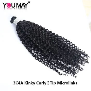 3C4A mongolskej Kinky Kučeravé mám Tip na Vlasy Microlinks Rozšírenia Pre Čierne Ženy Ľudské Vlasy Zväzky Väzbe Väčšinu Clip In YouMay Panny