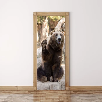 77x200cm Tvorivé Zvierat medveď Hnedý Dvere Nálepky Maľby, Tapety Plagát na Stenu-Nálepky, Spálne, Obývacia Izba Domáce Dekorácie