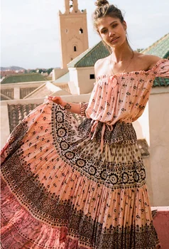 Boho Queens vintage elegantné Hippie ženy Oka pláži České kvetinový páva vytlačené boho Maxi sukne ženy nadrozmerná