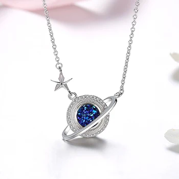Romantický Reálne 925 Sterling Silver Star Modrej Planéty, Náhrdelník pre Ženy Mama Narodeniny, Výročie Šumivé Šperky Crystal Darček