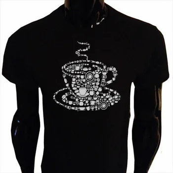 Káva Topy Tee Tričko Pánske S-5XL SCREENPRINTED Kofeín Java Ráno CF3 Ulice Plus Veľkosť T-Shirt