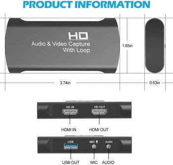 Y&H kompatibilný s HDMI Hra Zachytiť Kartu HD 1080P 60FPS Nahrávať Živé Vysielanie, Video Grabber, s HDMI Loop out,Mic a Audio