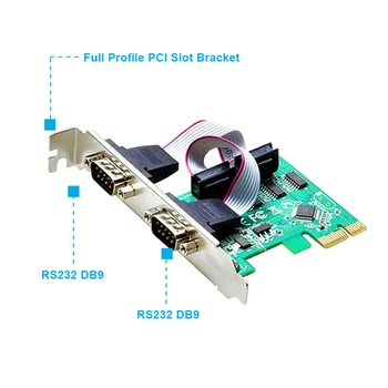 Sk-Labs 2 Port RS-232 RS 232 DB9 Sériový COM PCI-E slot karty PCI Express Karta Radiča Adaptér Converter w/ Plný Profil Držiak