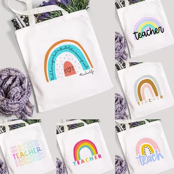 Učiť Milovať Inšpirovať Rainbow Ženy Plátno Tote Nákupní Taška Učiteľ Života Opakovane Eco Shopper Taška Cez Rameno Knihy Taška Módu Darček