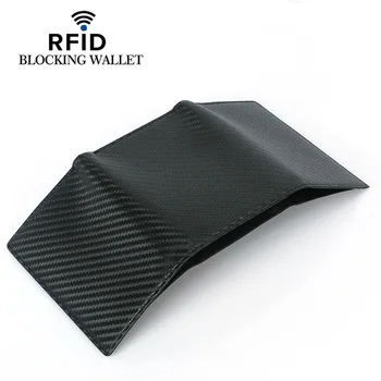 Nová karbónová Slim Kreditnej Karty Držiteľ Tenké RFID Tri-fold Peňaženky PU Kožené vodičský Preukaz Kryt Držiak Pre Mužov Karty Peňaženky