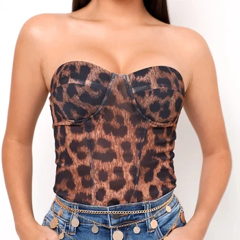 HUAN KRÁSU Žien Sexy Nové Pevné Leopard bez Ramienok Backless Pupok tielko T-shirt Pohodlné Žena Korzet Outwear HB215