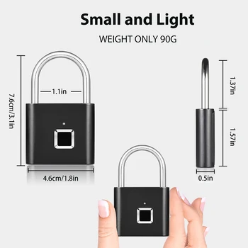 Smart Mini Odtlačkov prstov Zámok Nepremokavé Keyless USB Nabíjanie Zliatiny Zinku môže Zaznamenať 10 Odtlačky prstov, používané na školské tašky