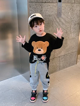 Chlapec je Roztomilý Medveď Dlhým Rukávom T-shirt Jar a na Jeseň Fashion 2020 Nové Jeseň Jesenné Oblečenie Módne Značky detské Oblečenie