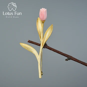 Lotus Zábava Večnej Lásky Tulipán Kvet Brošne Reálne 925 Sterling Silver 18K Zlata Handmade Dizajn Jemné Šperky Najlepší Darček pre Ženy
