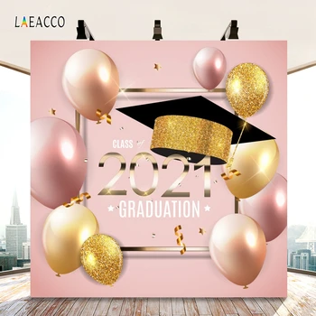 Laeacco 2021 Gratulujeme Party Selfie Pozadie Maturitné Triedy Banneru na Pozadí Lesk Zlata Balóny Fotografické