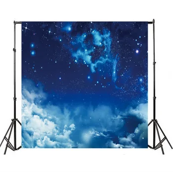 Laeacco Fotografie Pozadia Blue Sky Cloud Trblietajúce Sa Hviezdy, Hviezdne Portrétne Fotografické Pozadie Photocall Photo Studio