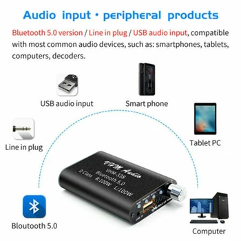 Mini Bluetooth 5.0 HiFi 2.0 Kanálový Digitálny Zosilňovač Stereo Domáce Audio Zosilňovač 100W AUX/USB Vstup Vľavo+Vpravo Kanály Výstup