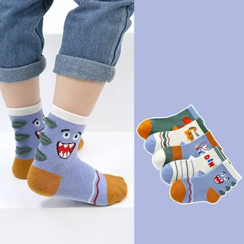 5Pair/veľa Detí Bavlna Chlapci Dievčatá Ponožky Roztomilý Kreslený Vzor Deti Ponožky Pre Dieťa, Chlapec, Dievča, Šport Štýl Vhodný Pre 1-10Y