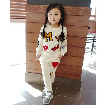 2020 Jar Jeseň Baby Girl Súpravy Oblečenie kórejský Bavlna Verzia Kolo Krku Dlhým rukávom Sveter Nohavice 1 2 3 4 5 6 7 8 rok