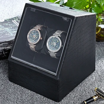 Kožené Auto Tichý Watch Winder Nepravidelného Tvaru Priehľadný Kryt Náramkové hodinky Box s EÚ Plug