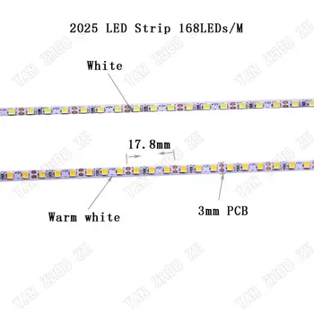 3 mm PCB Výška Svetlý 5M 2520 SMD 168leds/m 840Leds/5M Neutrálna biela Biela Teplá Biela Flexibilné LED Pásky 12V Non-Nepremokavé