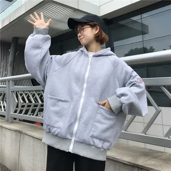 Plus gre Hoodies Frauen Harajuku streetwear kawaii bergroen zips mikina kleidung koreanischen stil langarm topy