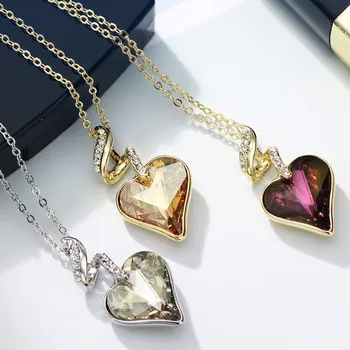 Neoglory Rakúskeho Kryštálu Kamienkami Štyroch Farbách Srdce Láska Reťazca Náhrdelníky & Prívesky Pre Ženy 2020 Darček India Šperky