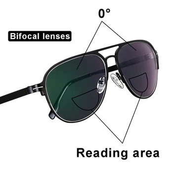 Prechod slnečné Okuliare Photochromic Bifocal Okuliare na Čítanie Mužov Optické Ďalekozrakosť Kovový Rám, Letecké okuliare UV400